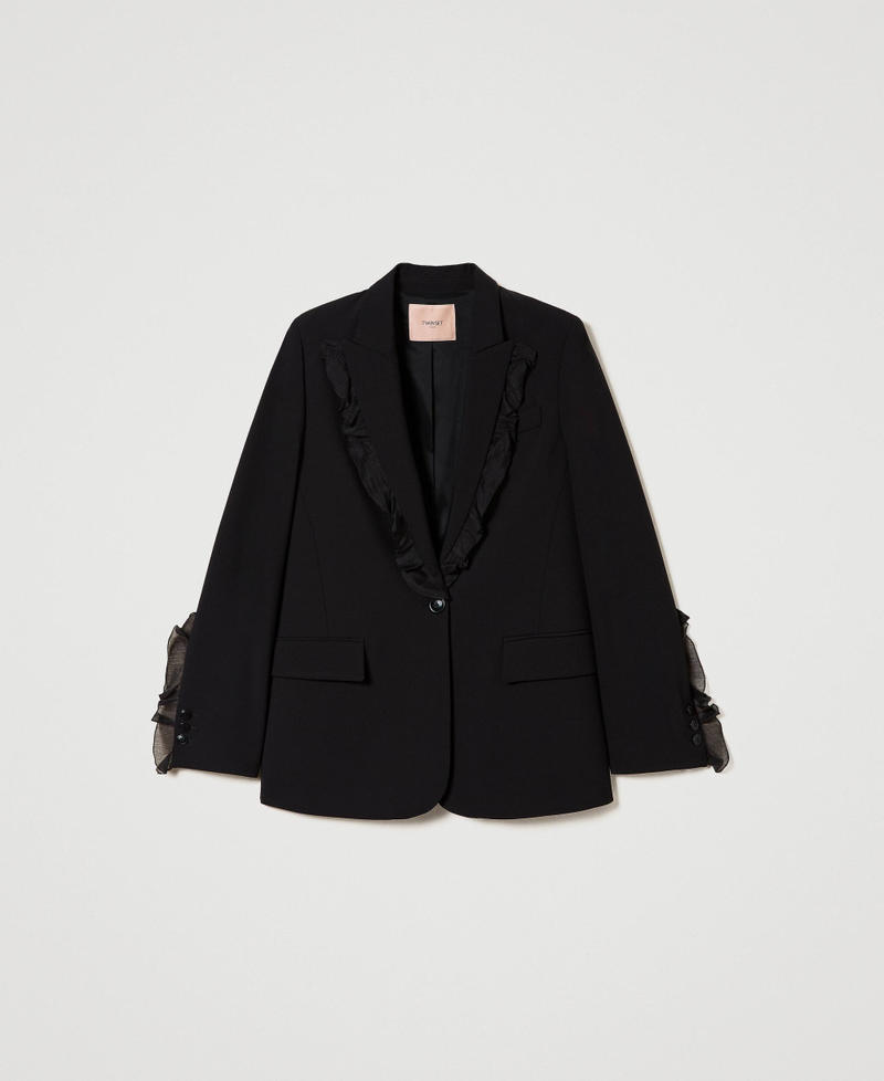 Wool blend blazer with ruffles