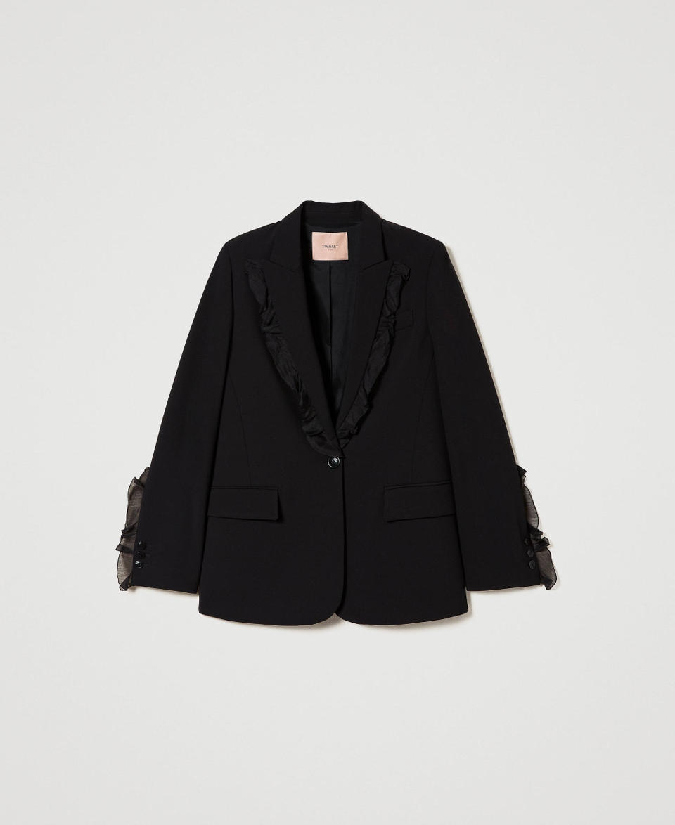 Wool blend blazer with ruffles Black Woman 232TT2040_00006_0S