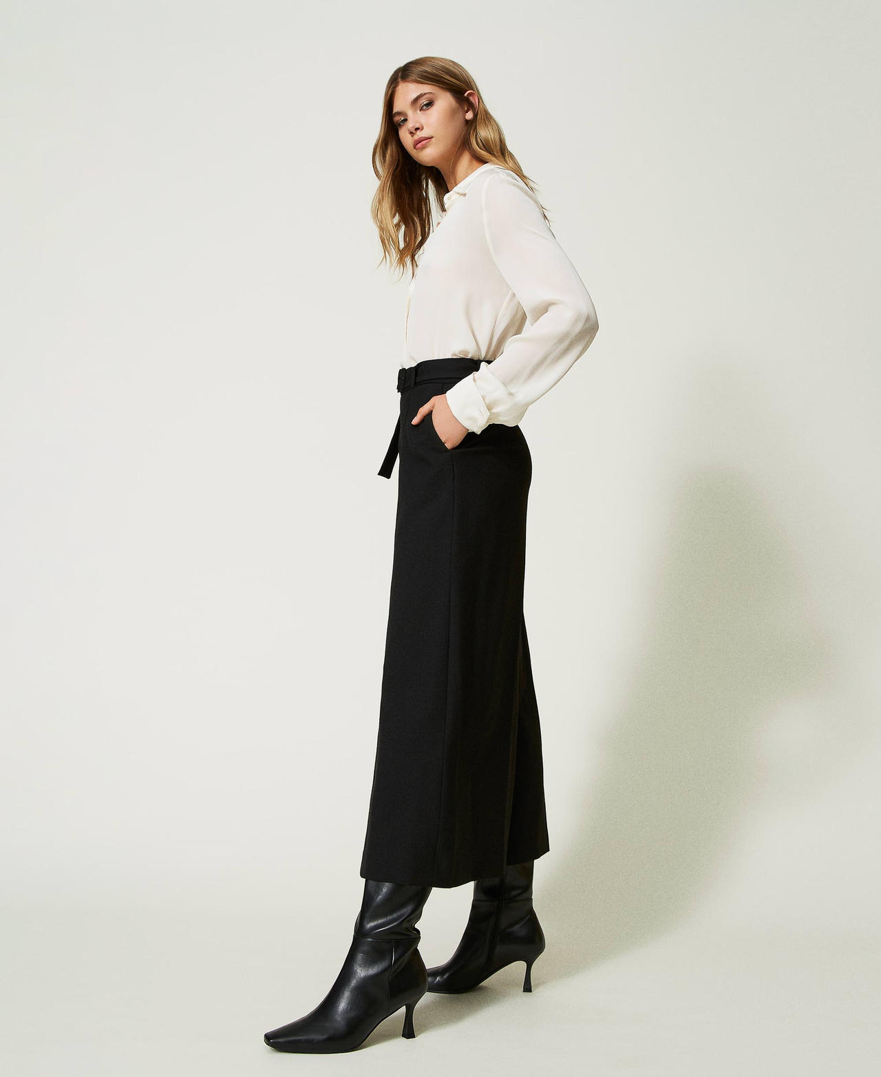 Jupe-culotte en laine mélangée