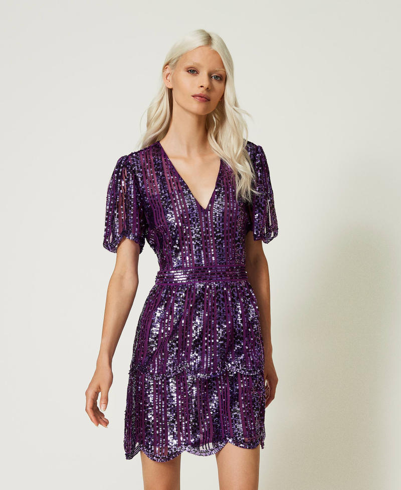 Short tulle dress with sequin embroidery