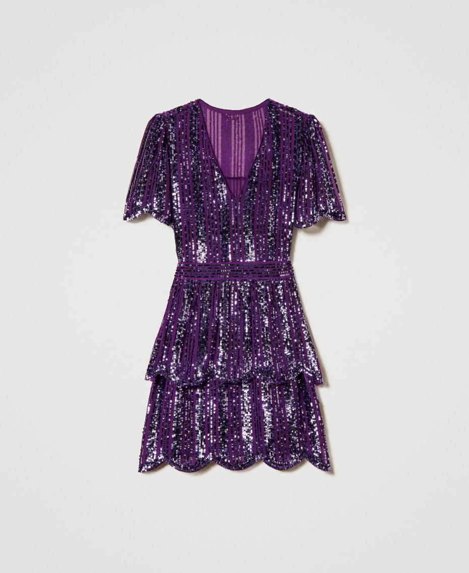 Kurzes Tüllkleid mit aufgestickten Pailletten Dunkles Lavendel Frau 232TT2050-0S