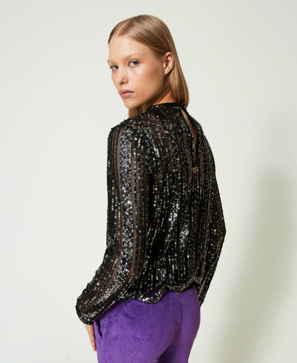 Tulle blouse with sequin embroidery Black Woman 232TT2053_00006_04