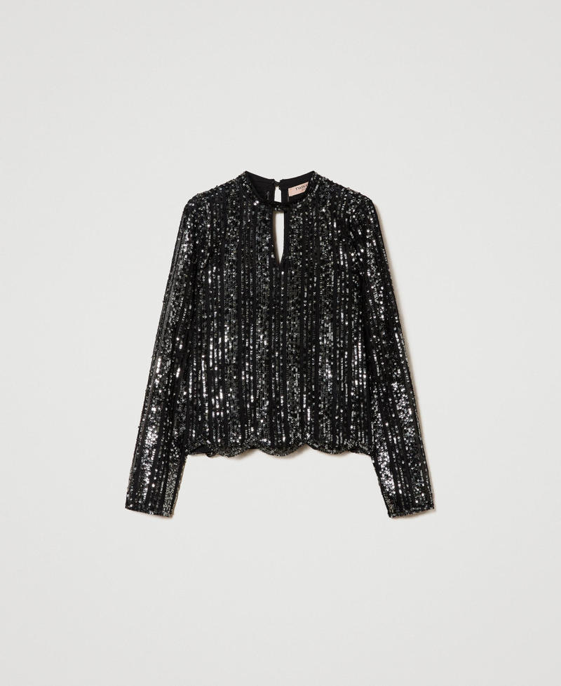 Tulle blouse with sequin embroidery Black Woman 232TT2053-0S