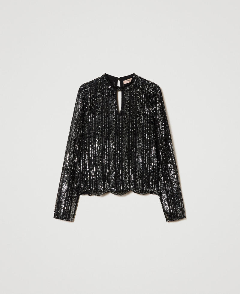Tulle blouse with sequin embroidery Black Woman 232TT2053_00006_S0