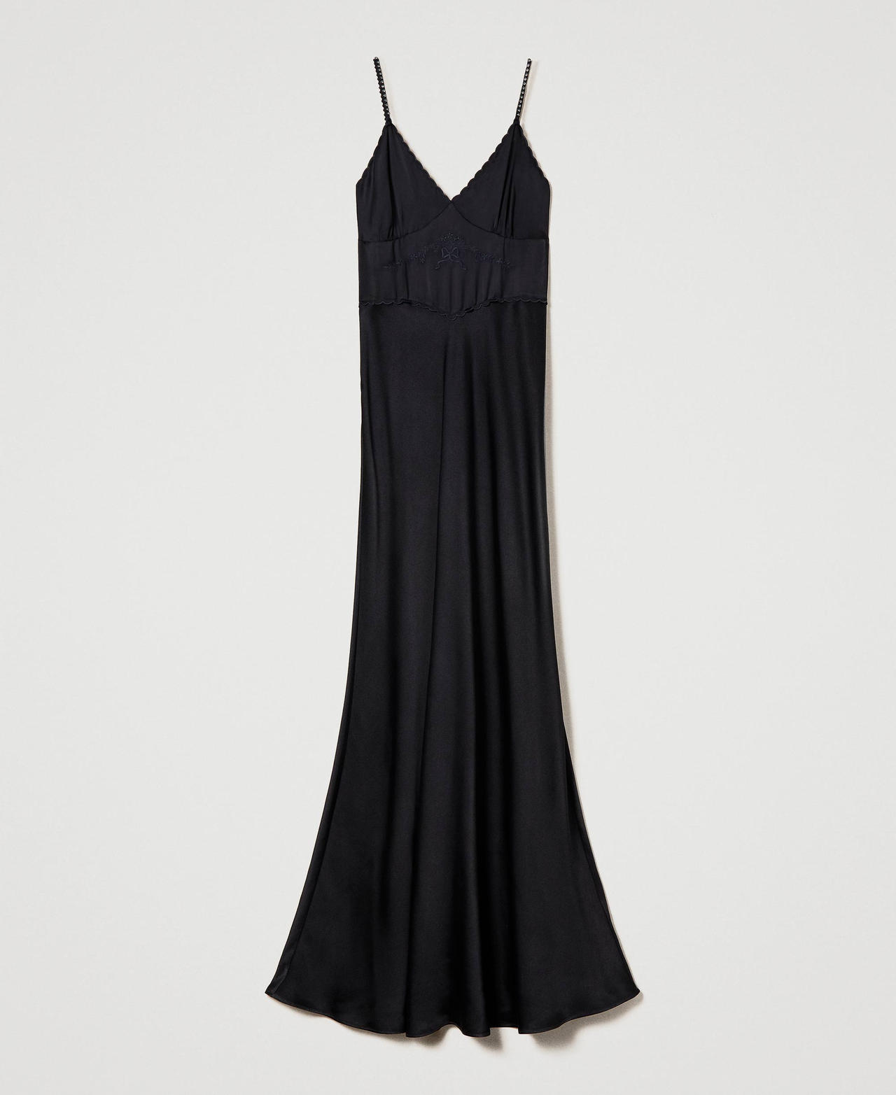 Long satin dress with embroidery Black Woman 232TT2060-0S