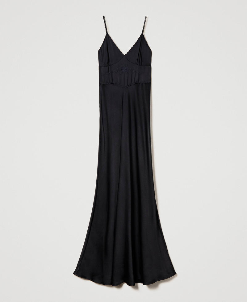 Long satin dress with embroidery Black Woman 232TT2060-0S