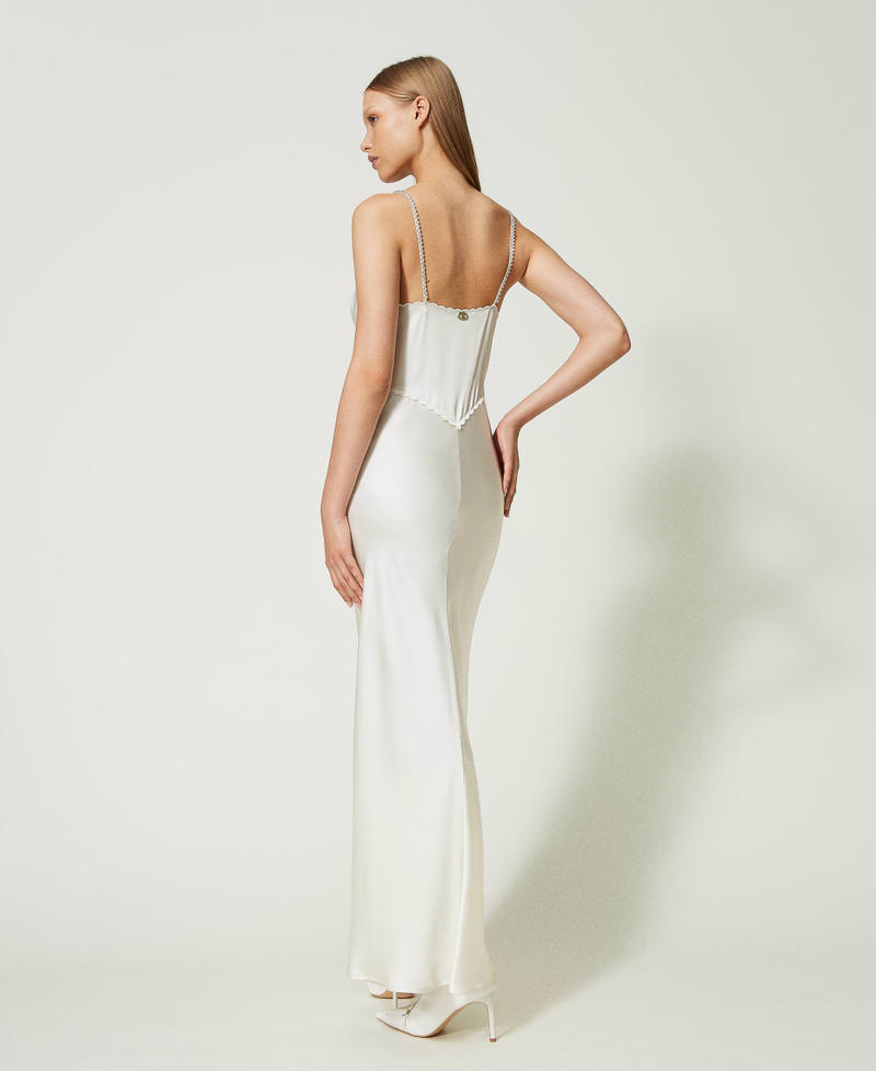 Long satin dress with embroidery White Snow Woman 232TT2060_00282_03