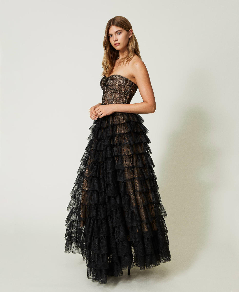 Abito lungo bustier in pizzo Chantilly Donna Nero TWINSET Milano