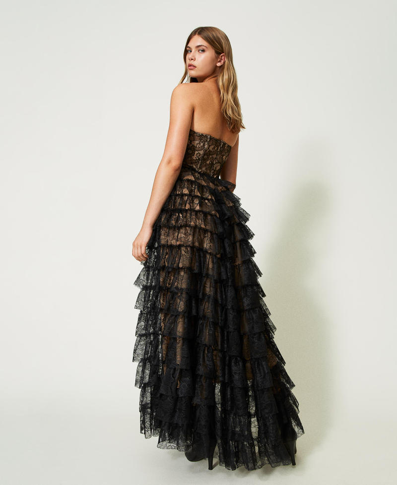 Long Chantilly lace bustier dress Black Woman 232TT2070-03