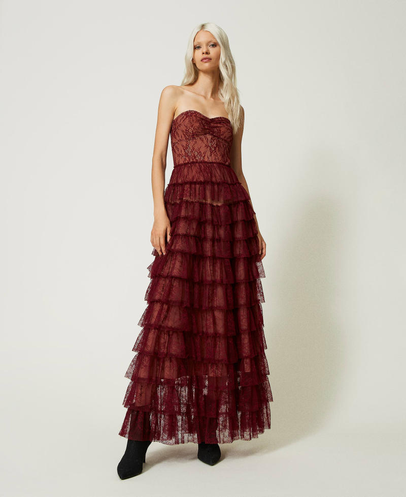Abito lungo bustier in pizzo Chantilly Donna Rosso TWINSET Milano