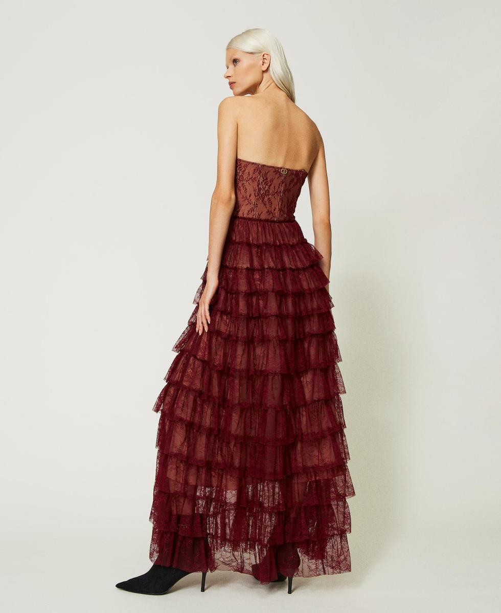 Abito lungo bustier in pizzo Chantilly Donna Rosso TWINSET Milano