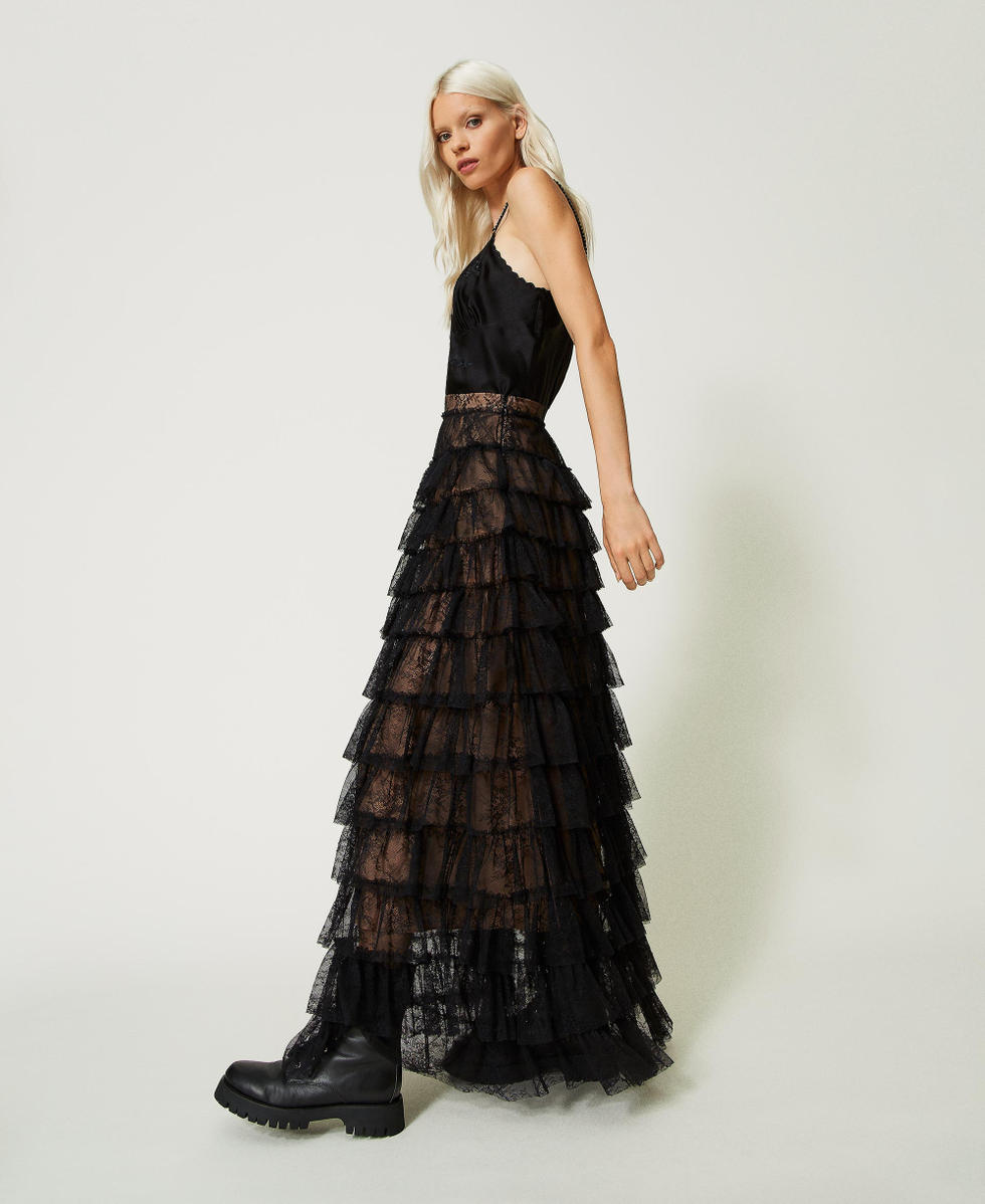 Long Chantilly lace skirt Woman Black TWINSET Milano