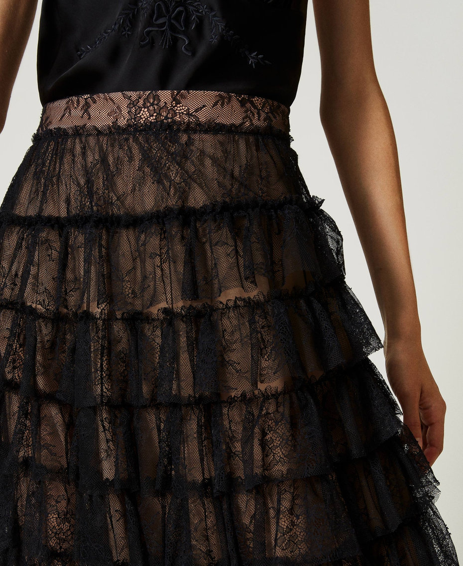 Long Chantilly lace skirt Black Woman 232TT2072-04