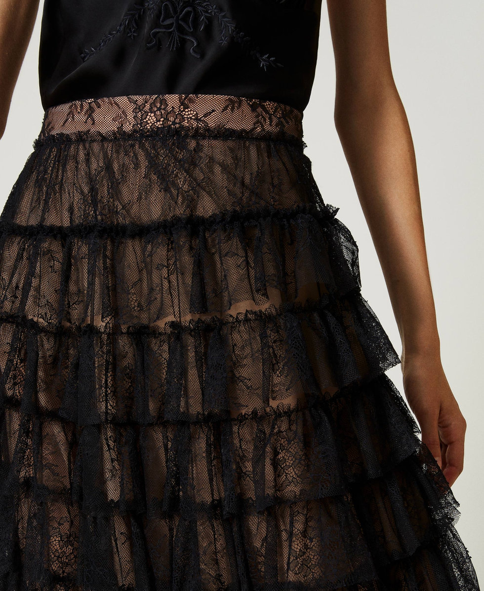 Long Chantilly lace skirt Woman Black TWINSET Milano