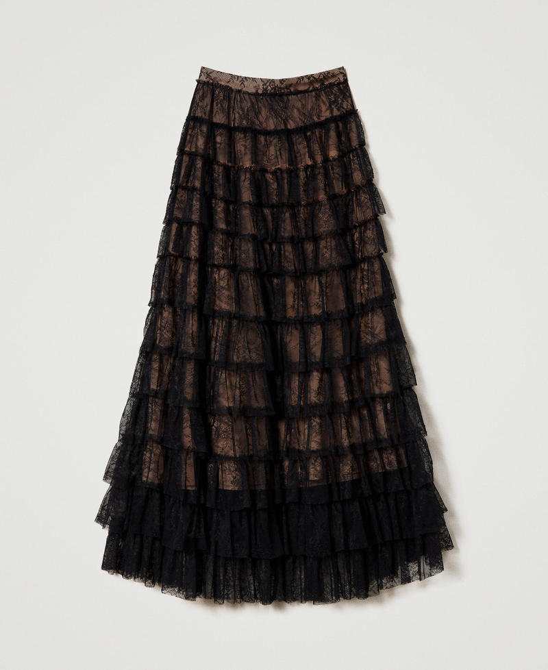 Long Chantilly lace skirt Woman, Black | TWINSET Milano