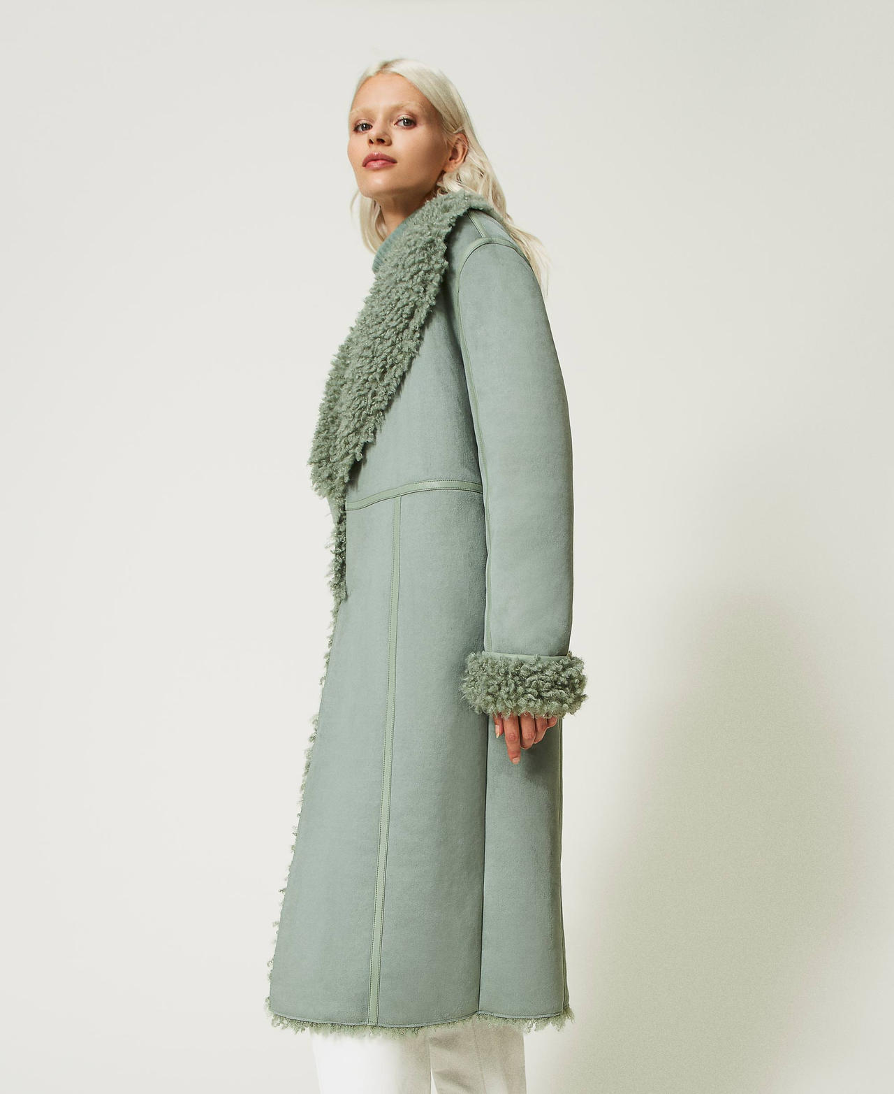 Manteau effet cuir velours avec fausse fourrure Femme Vert TWINSET Milano