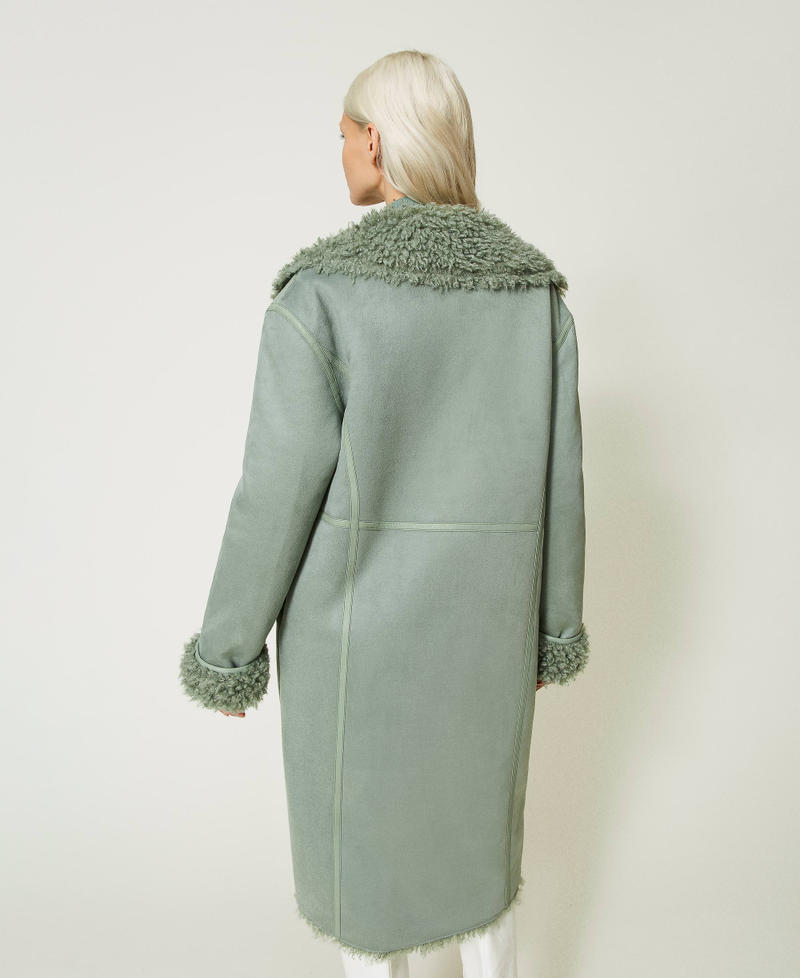 Suede-like coat with faux fur Woman, Green | TWINSET Milano