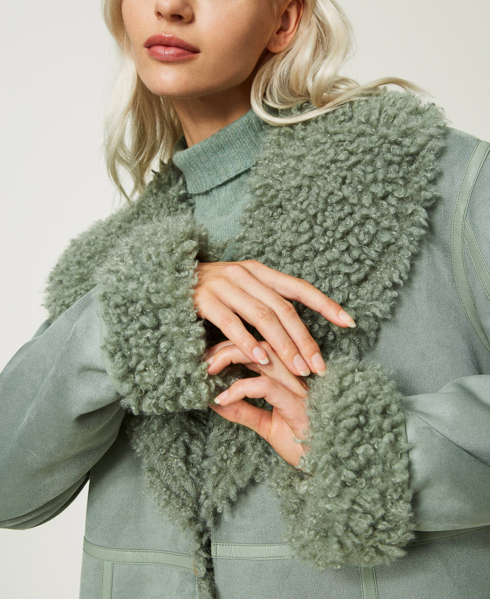 Cappotto effetto scamosciato con faux fur Donna, Verde