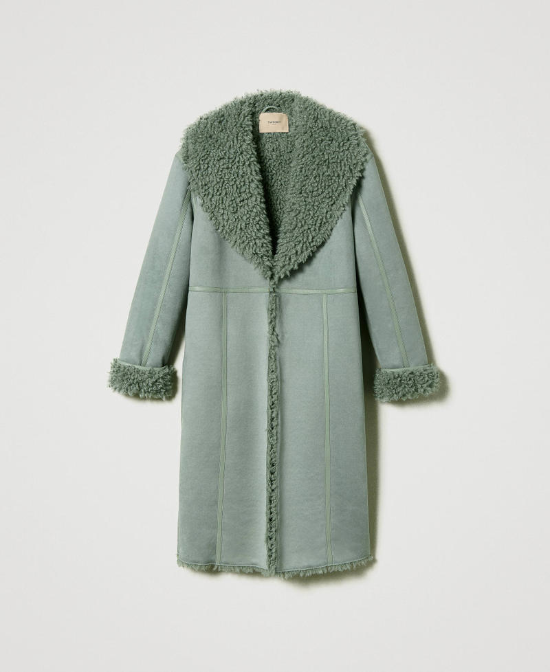 Suede-like coat with faux fur Rosette Woman 232TT2100-0S