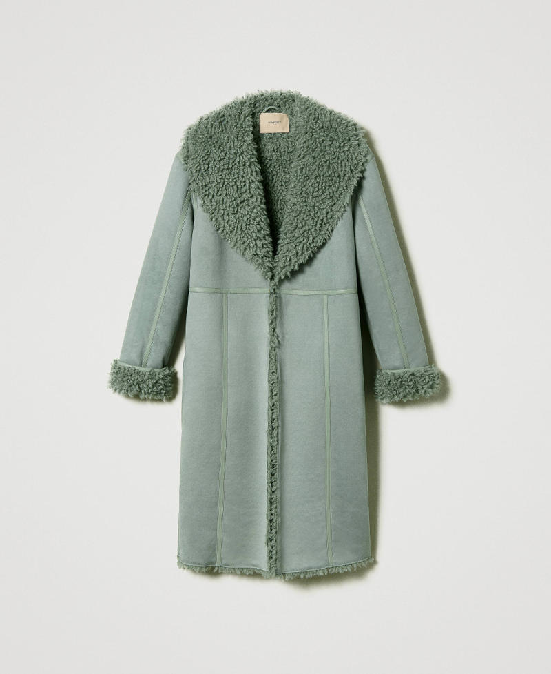 Suede-like coat with faux fur "Natural Sage&rdquo; Green Woman 232TT2100_11060_S0