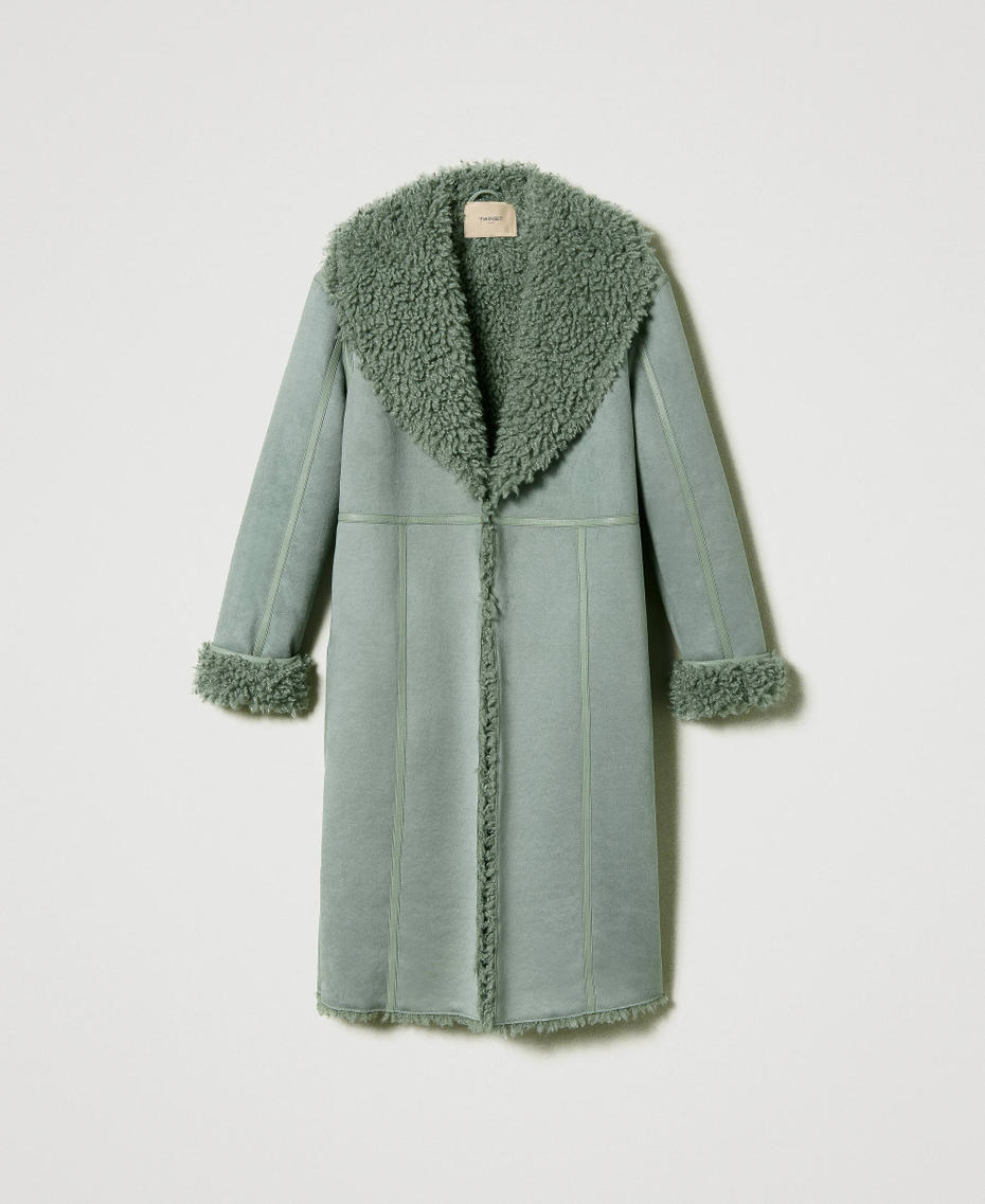 Suede-like coat with faux fur "Natural Sage&rdquo; Green Woman 232TT2100_11060_S0
