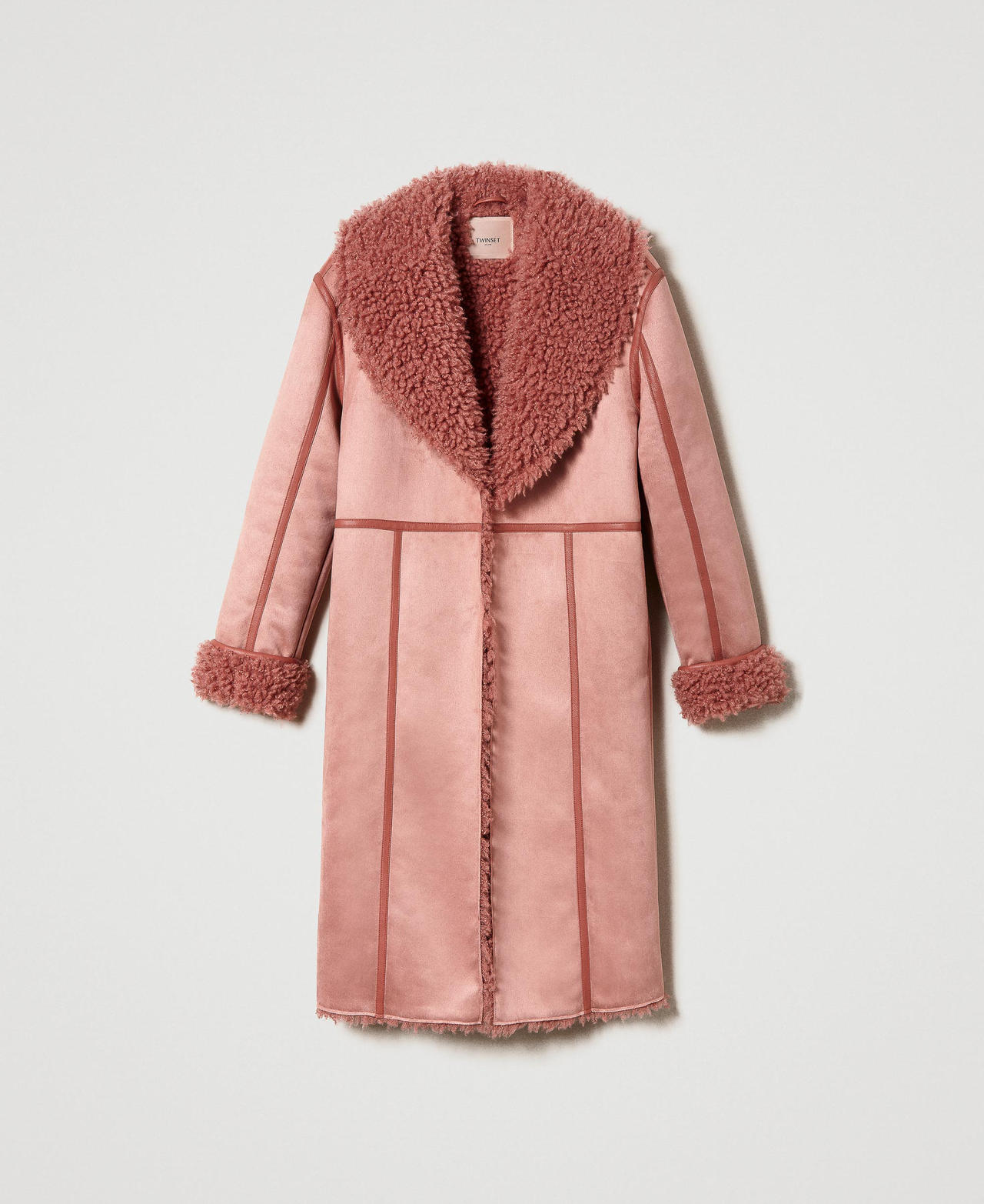 Manteau effet cuir velours avec fausse fourrure