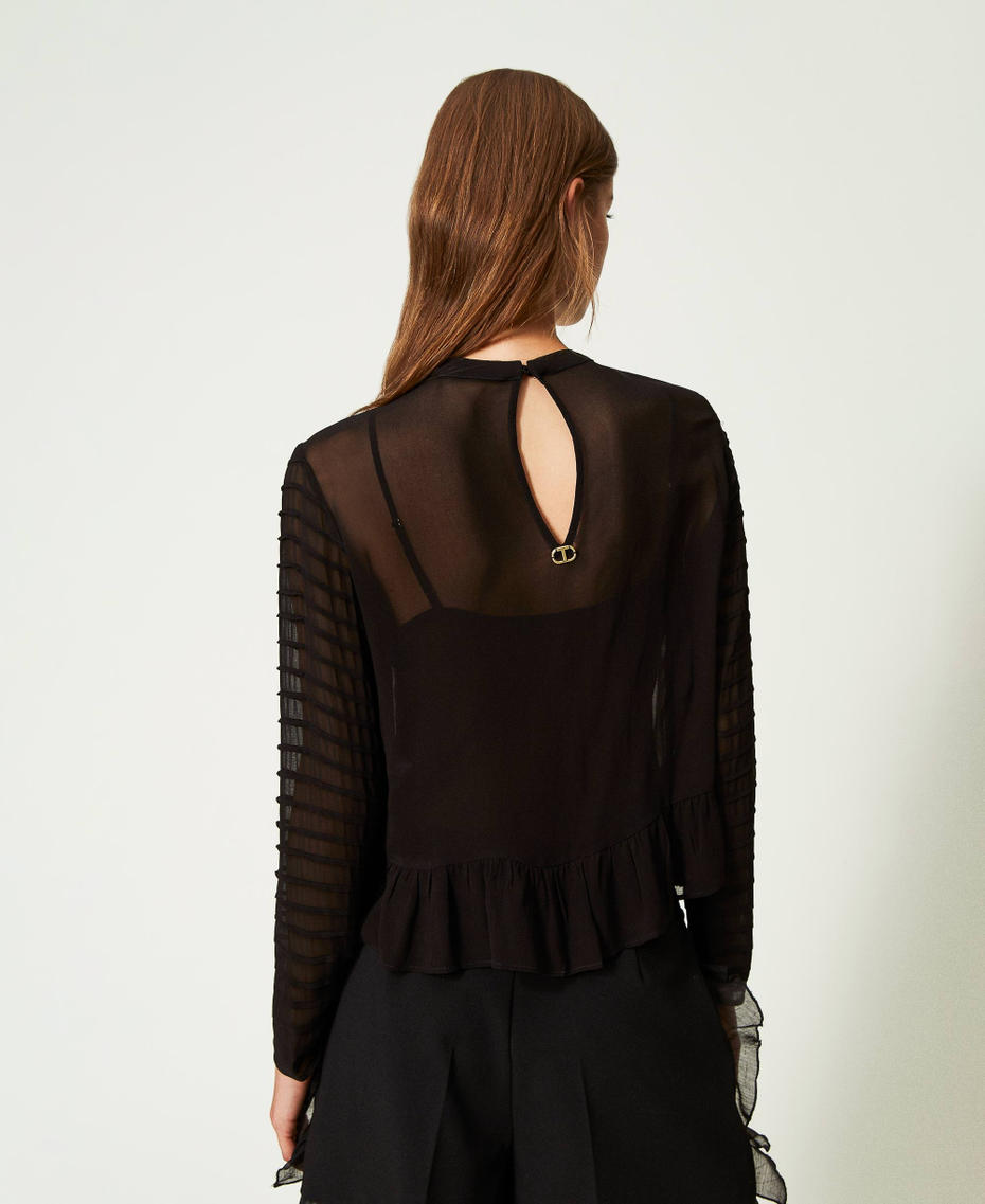 Блузка из жоржета с ручной вышивкой Черный женщина 232TT2131-03