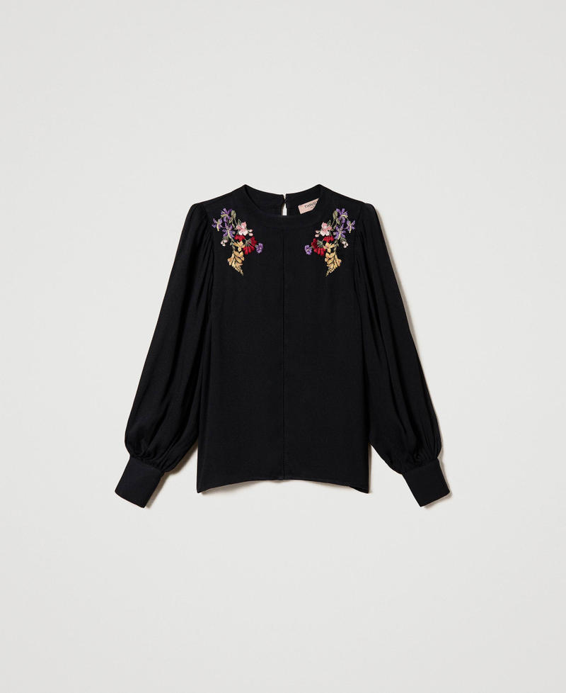 Blouse with multicolour floral embroidery Black / Multicolour Embroidery Woman 232TT2150-0S