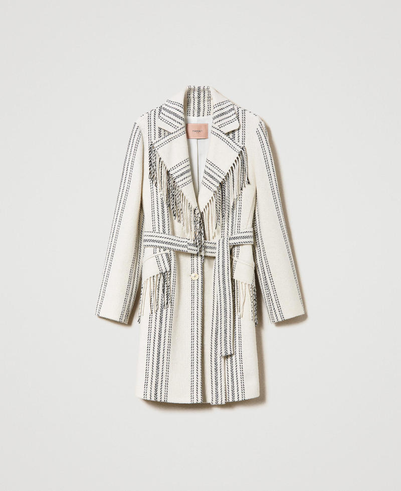 Jacquard wool blend coat Snow Stripe / Black Fringe Woman 232TT2160-0S