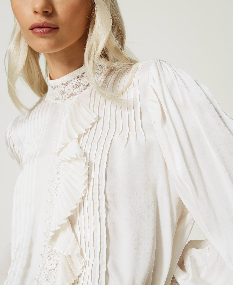 Jacquard blouse with lace and ruffles White Snow Woman 232TT2170-01