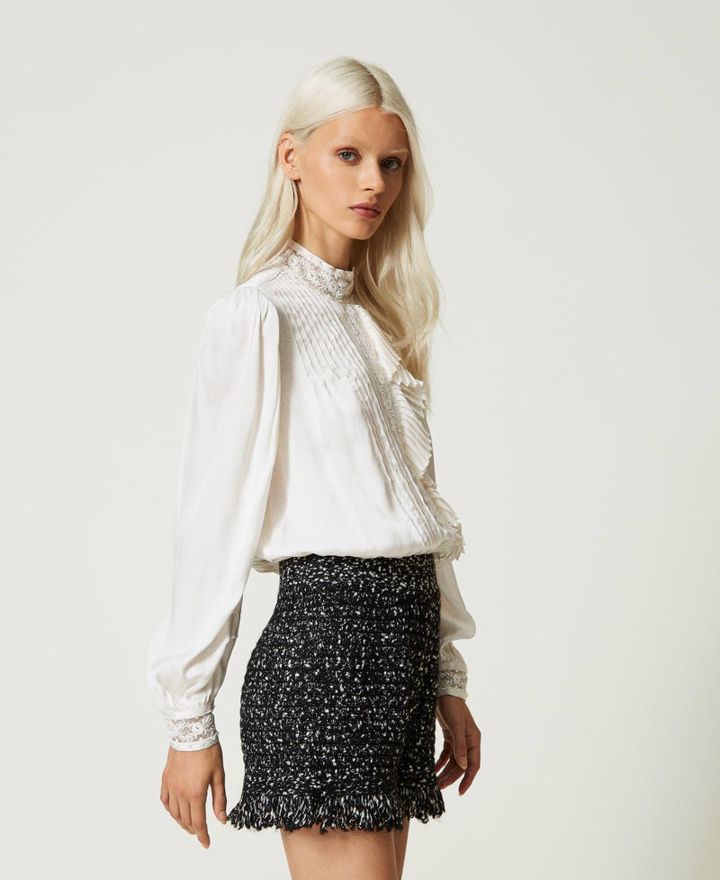 Jacquard blouse with lace and ruffles White Snow Woman 232TT2170-03