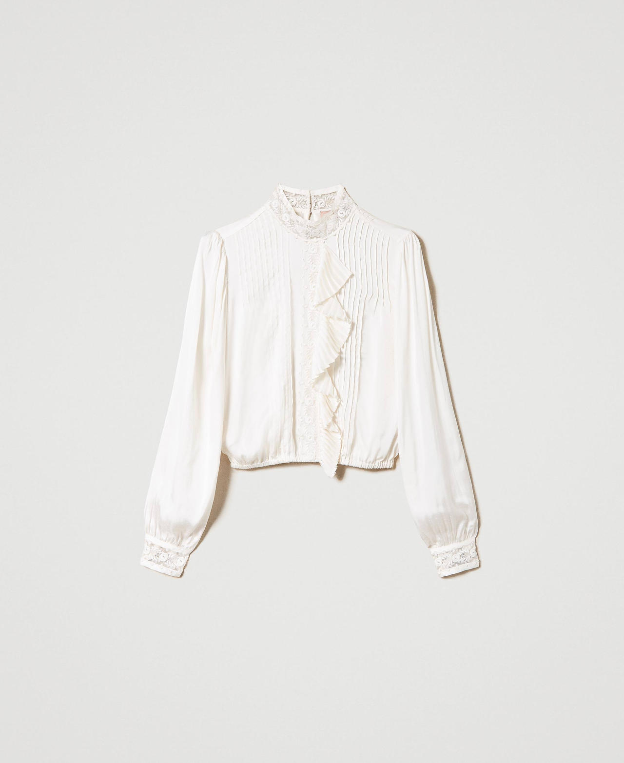 Blouse jacquard avec dentelle et volants