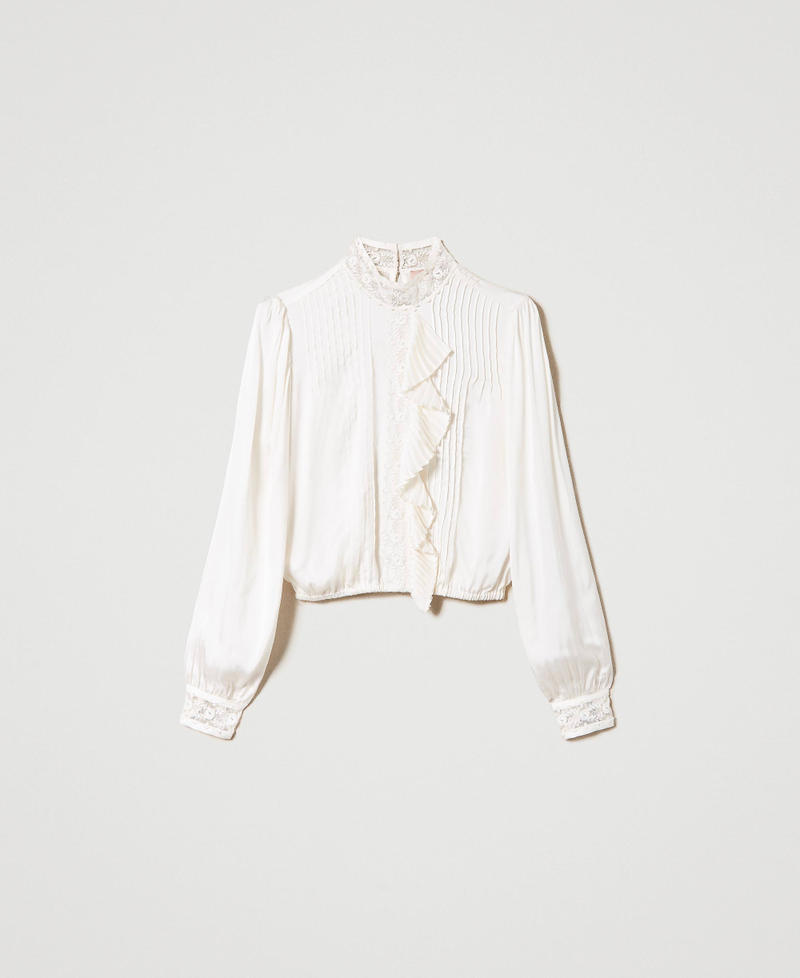 Жаккардовая блузка с кружевом и оборками Белый Снег женщина 232TT2170-0S