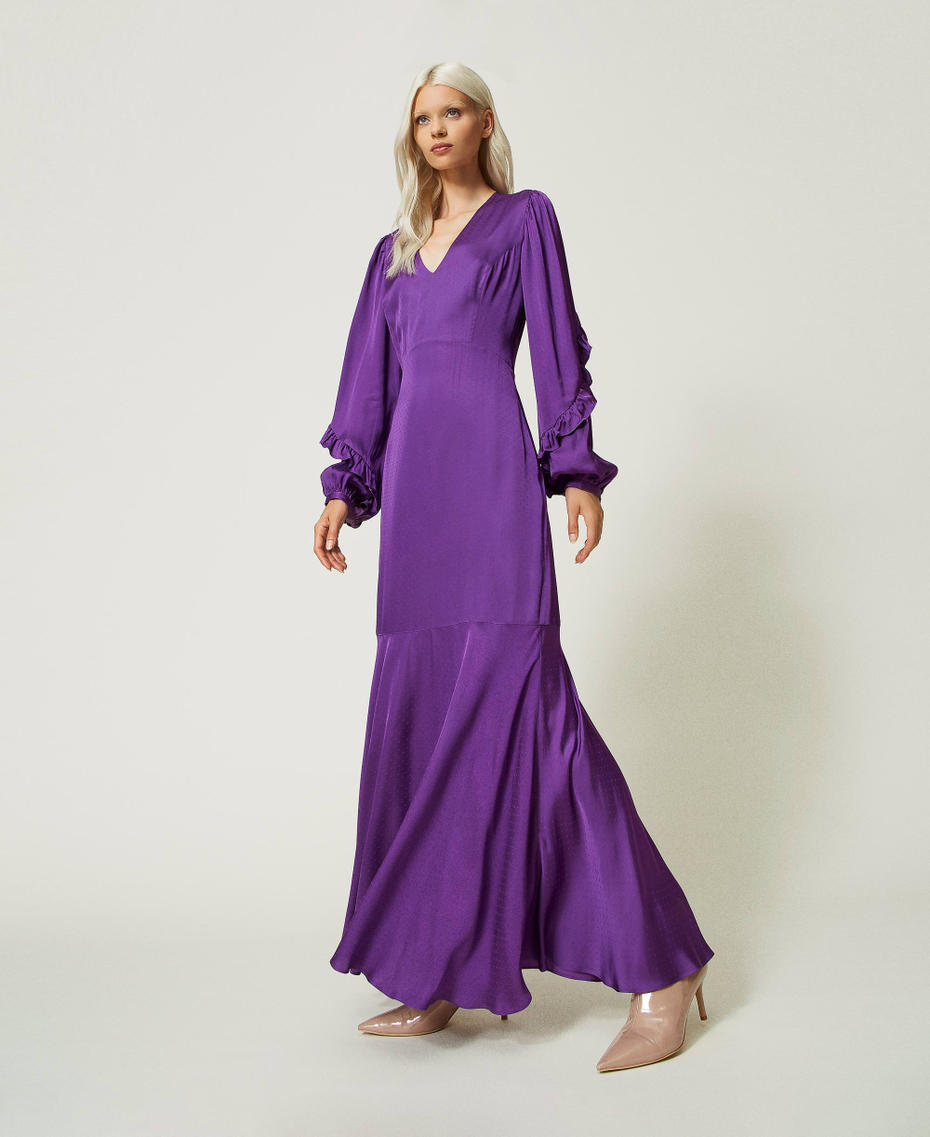 Long jacquard dress with ruffles