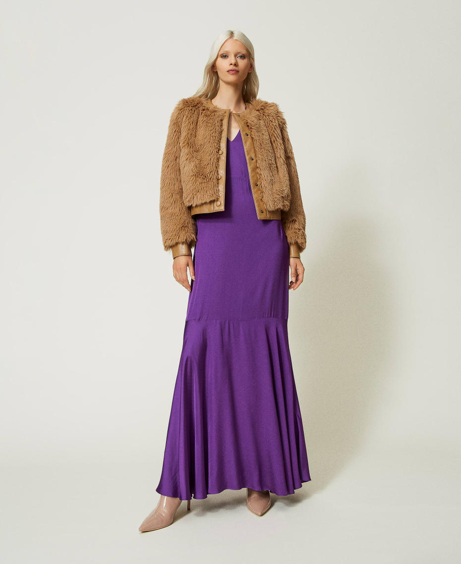 Long jacquard dress with ruffles Dark Lavender Woman 232TT2171-0T