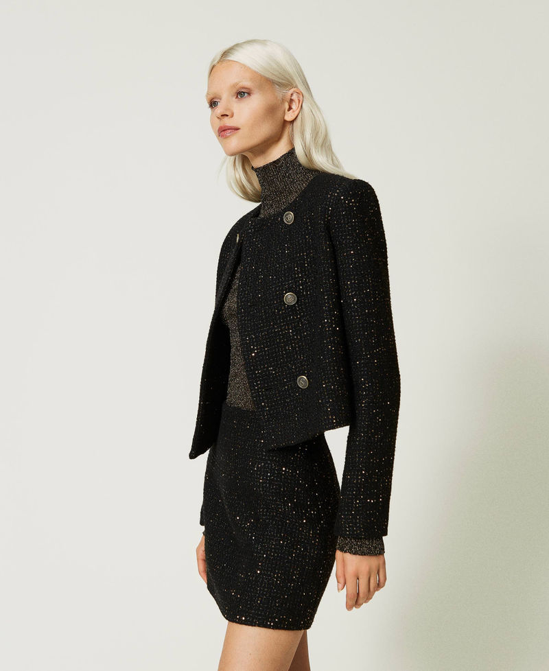 Bouclé wool blend jacket with Mandarin collar