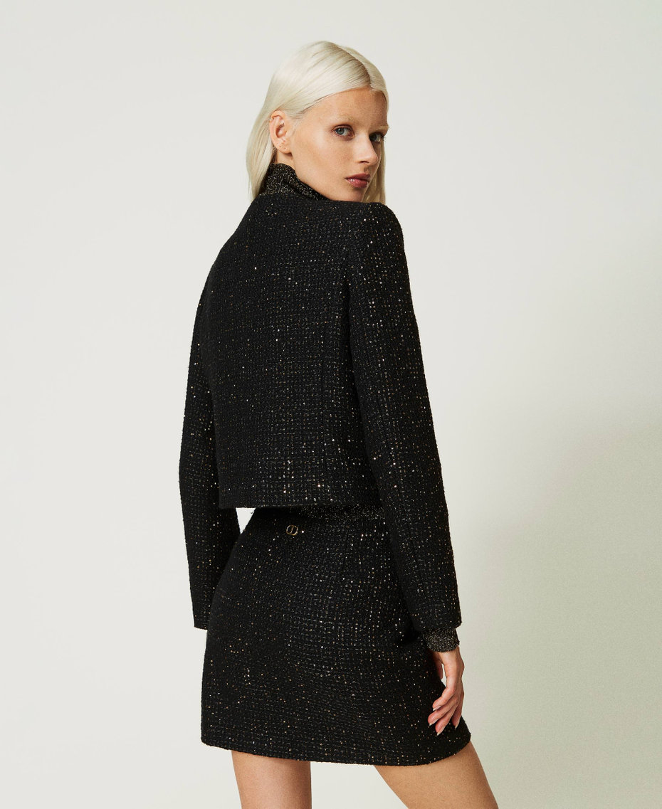 Bouclé wool blend jacket with Mandarin collar Black Woman 232TT2181-03