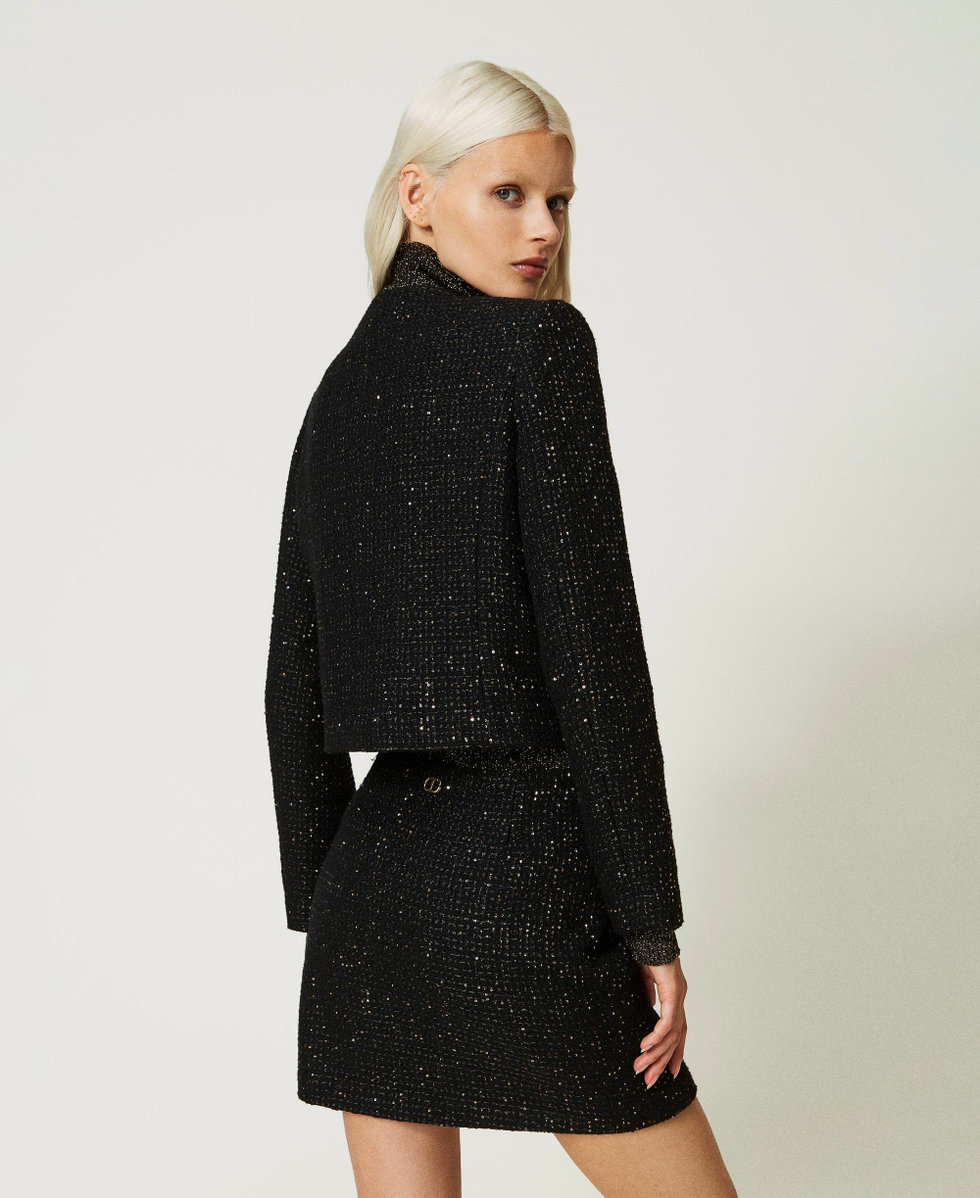 Boucl&eacute; wool blend jacket with Mandarin collar Black Woman 232TT2181_00006_03