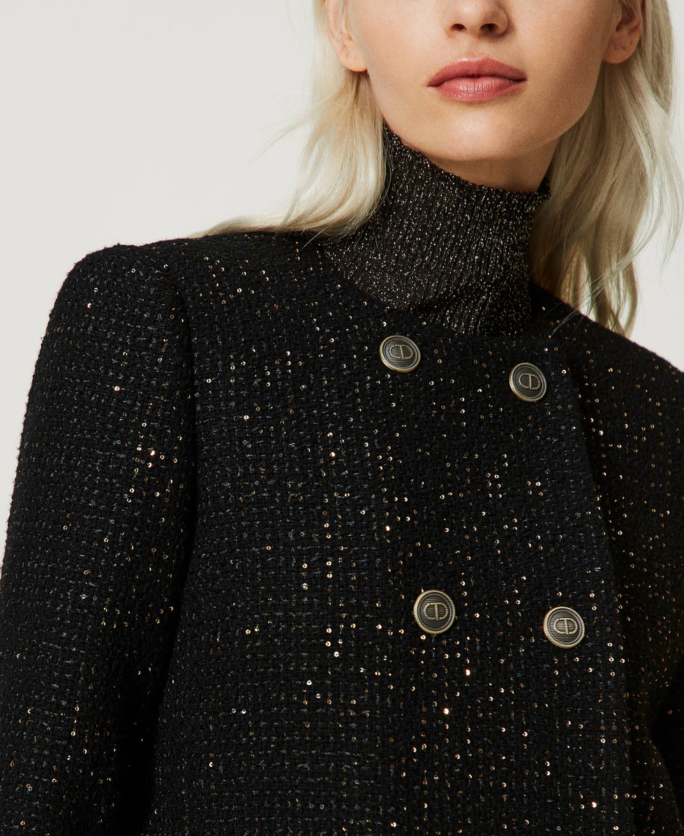 Boucle wool blend jacket with Mandarin collar Woman Black TWINSET Milano
