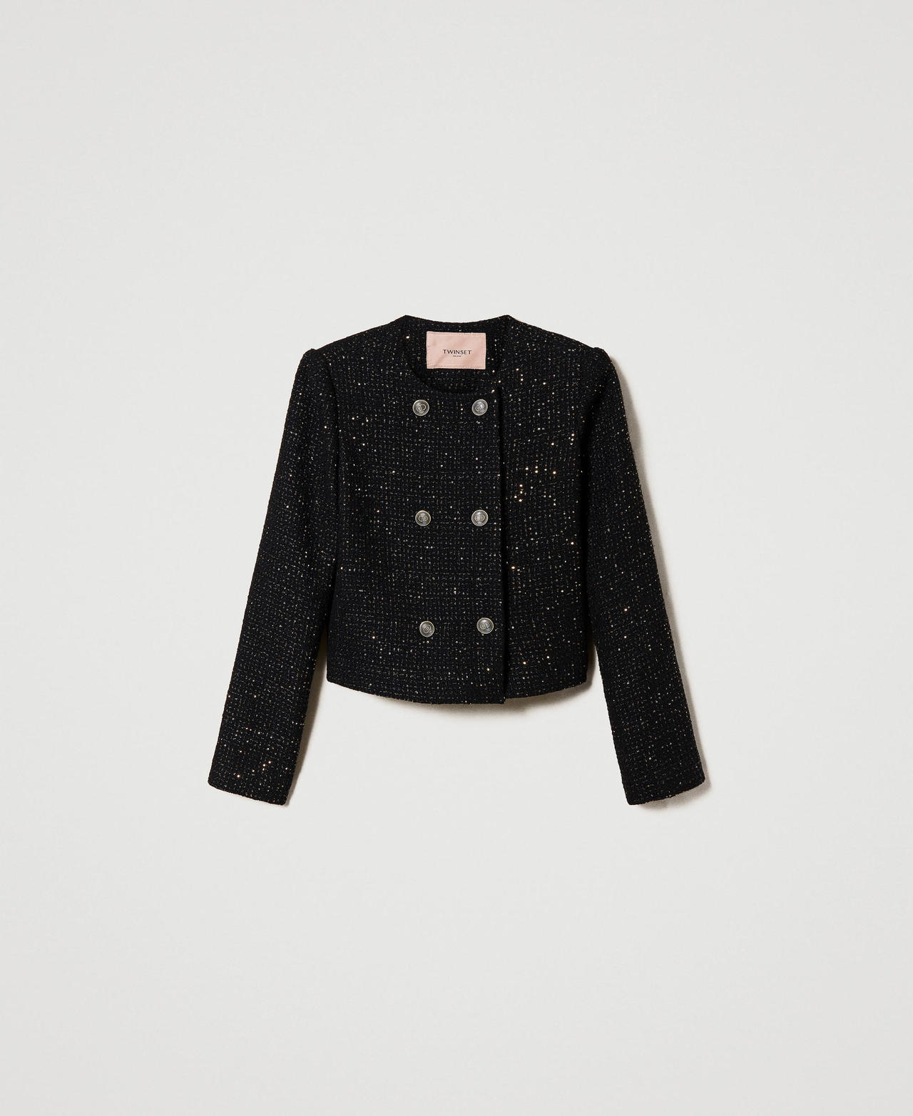 Bouclé wool blend jacket with Mandarin collar Black Woman 232TT2181-0S