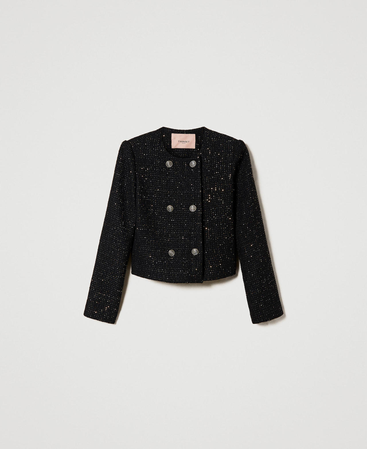 Bouclé wool blend jacket with Mandarin collar