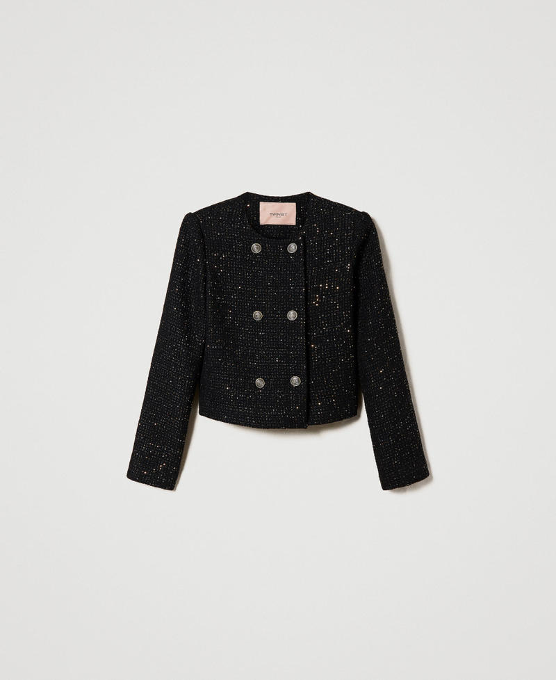 Bouclé wool blend jacket with Mandarin collar