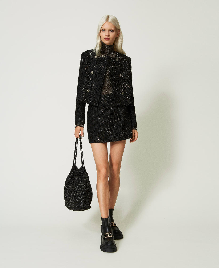 Bouclé wool blend jacket with Mandarin collar Black Woman 232TT2181-0T