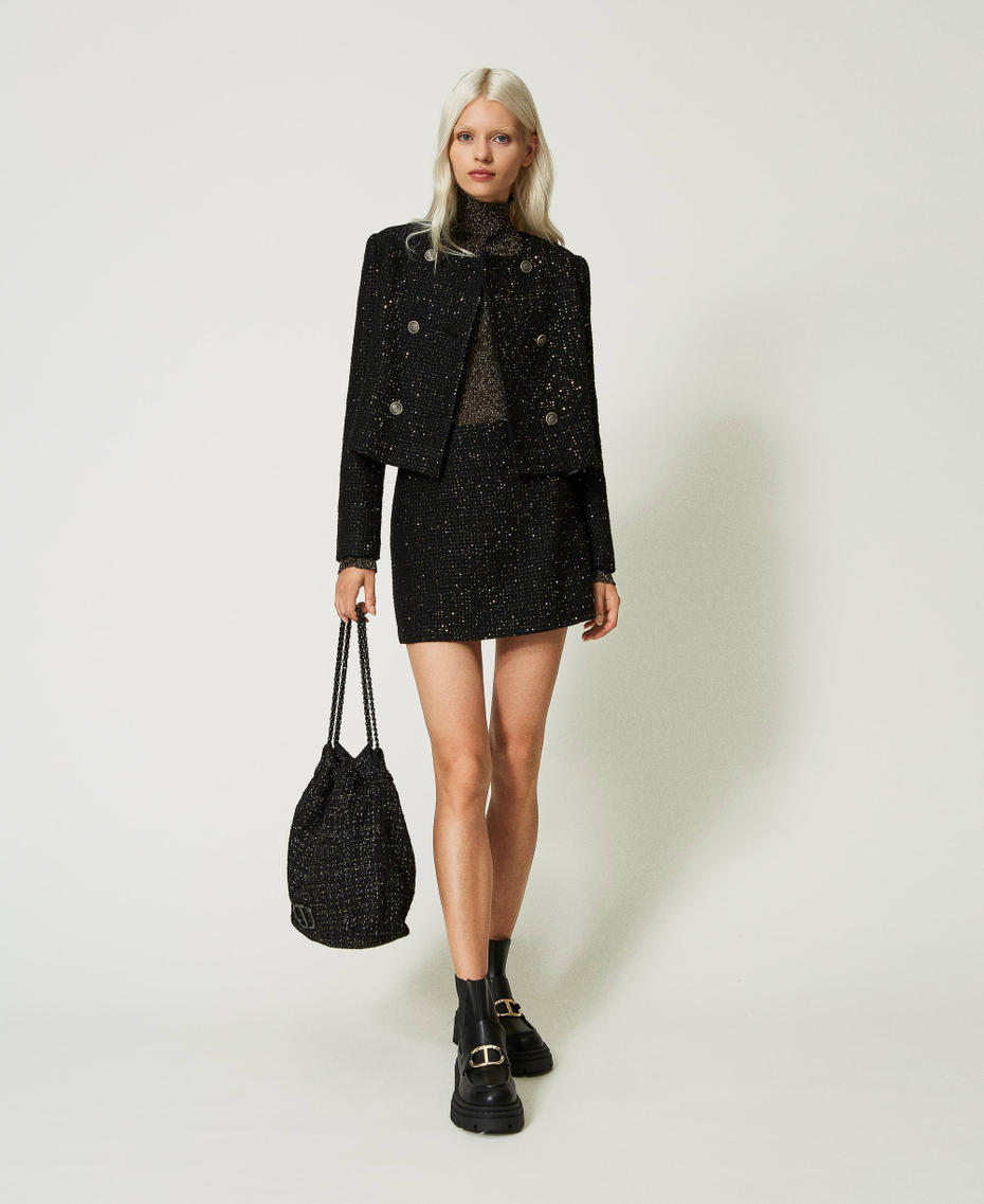 Bouclé wool blend jacket with Mandarin collar