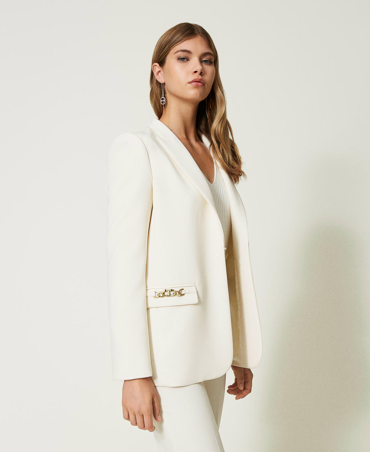 Blazer with Oval T chain White Snow Woman 232TT2190-02