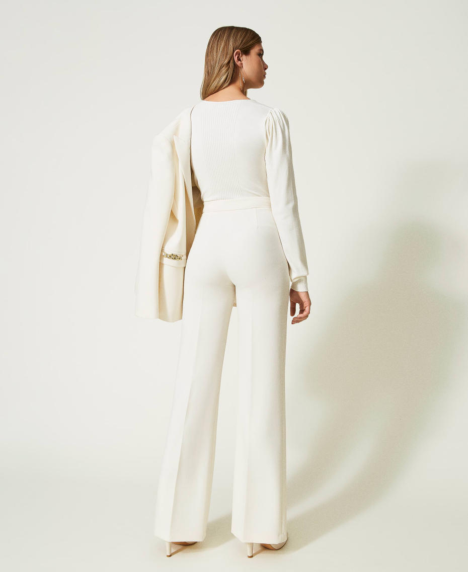 Wide leg trousers with Oval T chain White Snow Woman 232TT2191-03
