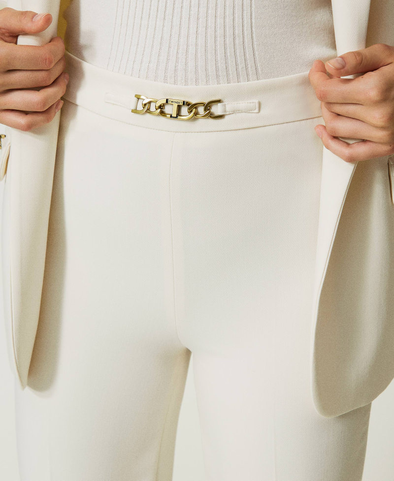 Pantaloni wide leg con catena Oval T Bianco Neve Donna 232TT2191-04
