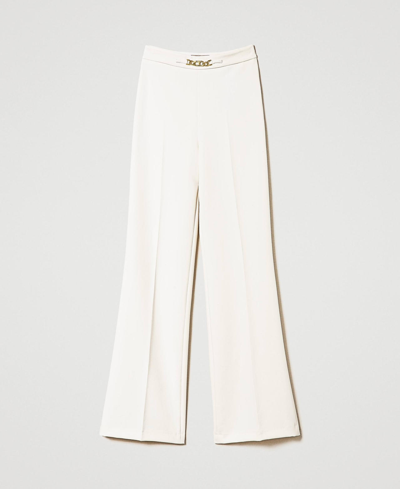 Pantaloni wide leg con catena Oval T Bianco Neve Donna 232TT2191-0S