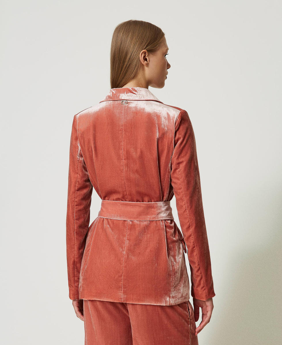 Crushed velvet jacket with belt Woman Pink TWINSET Milano