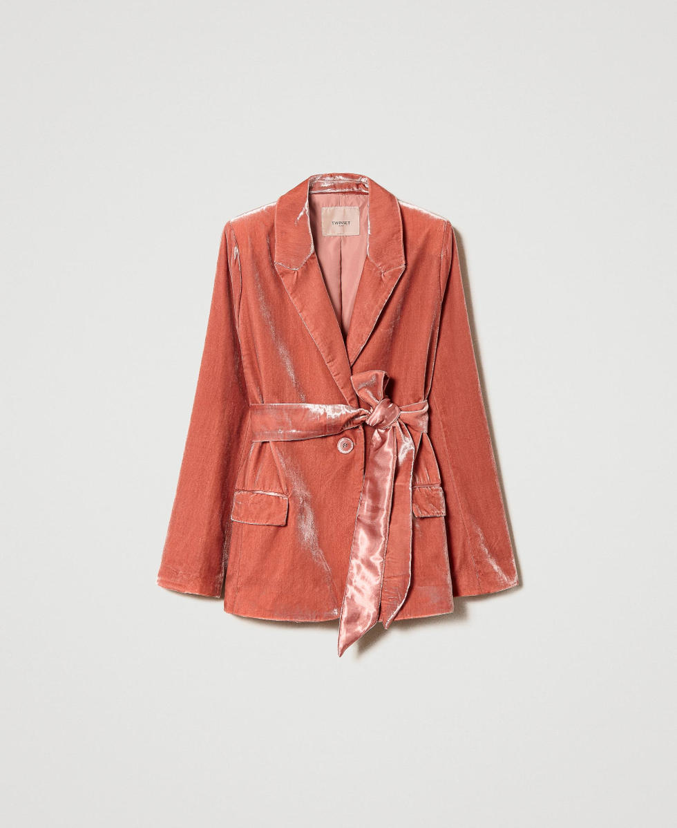 Crushed velvet jacket with belt